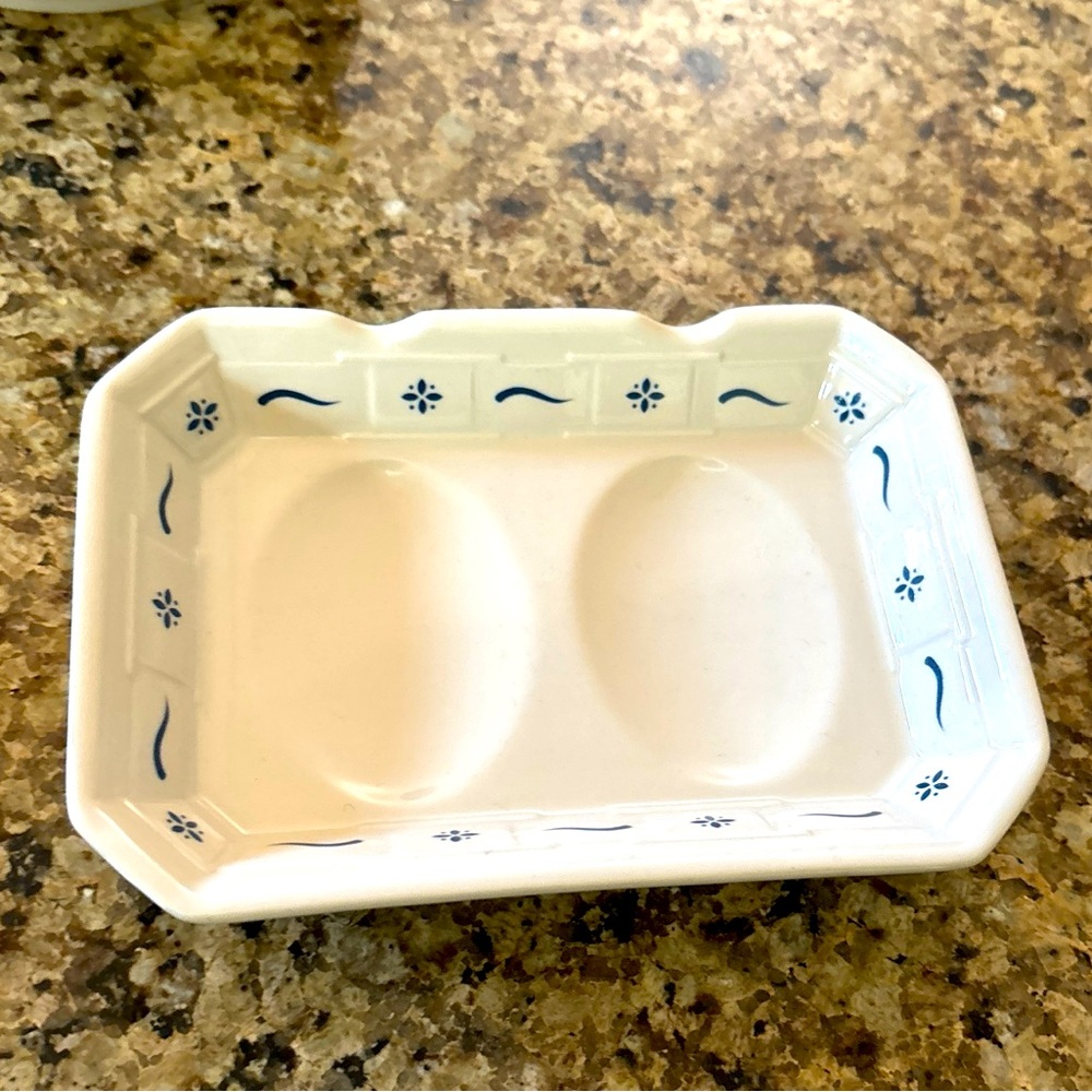 Longaberger Pottery Woven Traditions Blue Double Spoon Rest